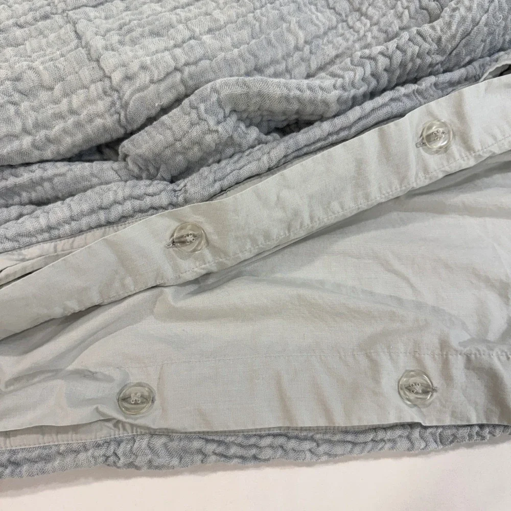 Pottery Barn Cloud Linen Cotton Duvet Cover Full Queen Light Blue Textured Gauze